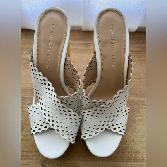 Veronica Beard Gaynor Platform Leather Sandals In White Size 8 New - Picture 3 of 13